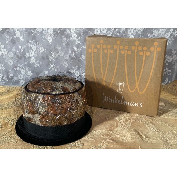 Vintage 60s Cloche Hat 1960s Gold & Black Oversize Pillbox Retro Jackie Kennedy - Picture 1 of 6